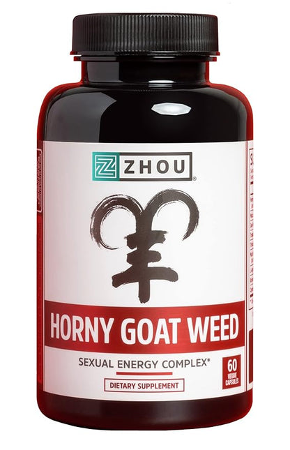 Zhou Horny Goat Weed - Herbal Extract for Men & Women, Supplement with Maca, Tribulus, Tongkat Ali & Ginseng, Maximum Strength for Health & Energy - 60 Veggie Capsules