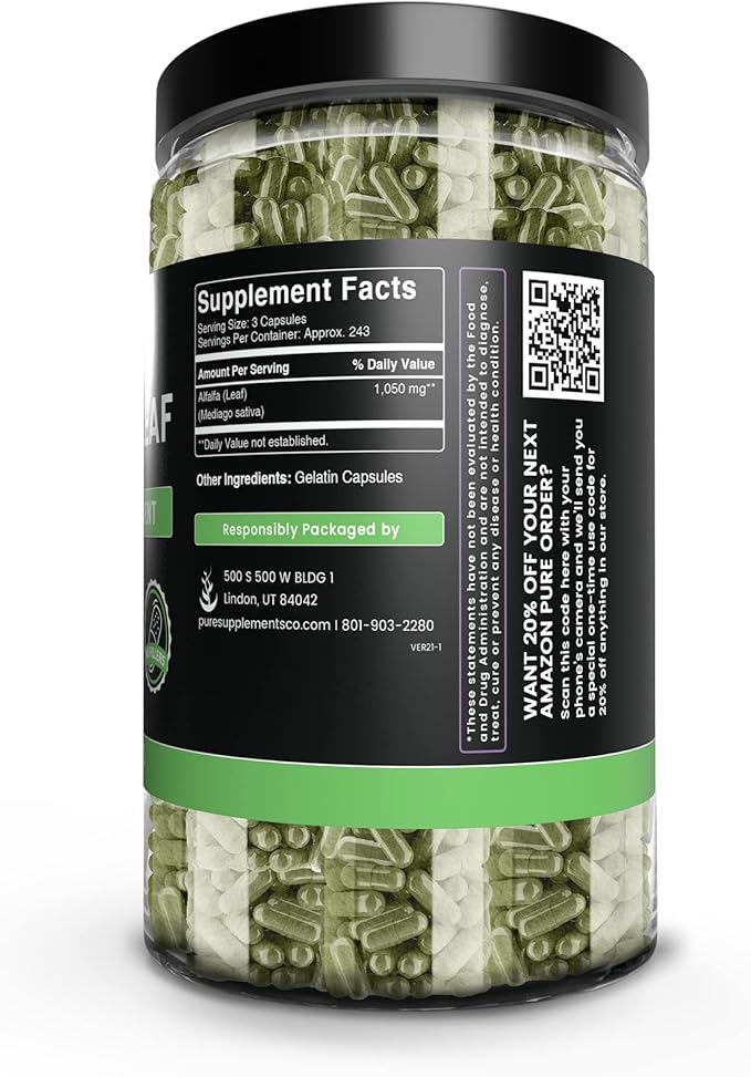 Pure Original Ingredients Alfalfa Leaf (730 Capsules) No Magnesium Or Rice Fillers, Always Pure, Lab Verified