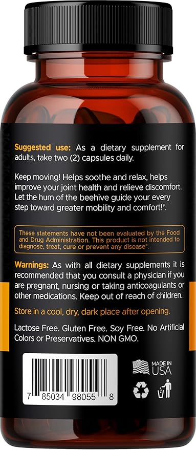 Bee Flex Joint Support Supplements - Glucosamine & Turmeric for Joint & Muscle Health, Enhanced Mobility, Flexibility, and Comfort - Natural Cartilage Support Complex - 60 Capsules (3)