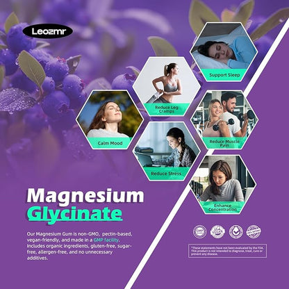 Magnesium Glycinate Gummies 1000mg - Sugar Free Magnesium Potassium Supplement with Vitamin D, B6, CoQ10 for Calm Mood & Sleep Support - 120 Blueberry Gummies
