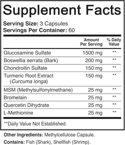 NutriFlair Glucosamine Chondroitin Turmeric MSM Boswellia, 180 Capsules - Joint Comfort Supplement - Natural & Non-GMO - Antioxidant Pills - Supports Back, Knees, Hands, Joints, Cartilage