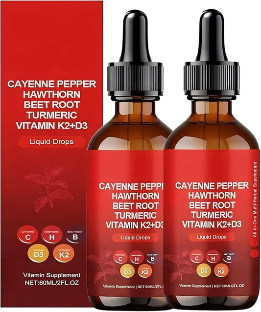 Cayenne Pepper Drops, 60ml Clean Cayenne Pepper Hawthorn Beet Root Drops ，2 Bottles -（60-Day Supply）