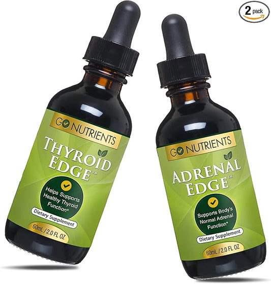 Go Nutrients Thyroid Edge 60 mL & Adrenal Edge 60 ml Energy & Fatigue Supplement Cortisol Manager Liquid Drops Thyroid Support Dietary Supplements to Boost Metabolism, Improve Skin & Stop Hair Loss