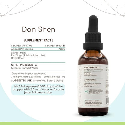 Dan Shen B60 Alcohol-Free Herbal Extract Tincture, Concentrated Liquid Drops Natural Red Sage (Danshen, Salvia Miltiorrhiza) Dried Root (2 fl oz)