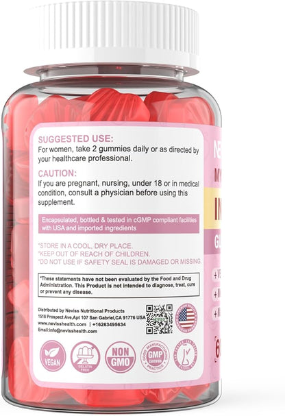 Myo-Inositol & D-Chiro Inositol Gummies for Women 2000mg + 50mg, 40:1 Ratio Inositol with Vegan Omega-3 + Vitamin D3, Magnesium Glycinate, Methyl Folate + B12 for Female Health & Wellness, Sugar Free