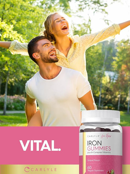 Carlyle Iron Gummies | Plus B-Complex Vitamins | 60 Vegan Gummies | Grape Flavor | Non-GMO, Gluten Free Supplement