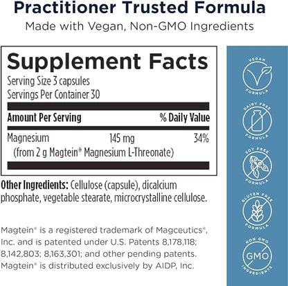 Designs for Health NeuroMag Magnesium L-Threonate - Chelated Magnesium Supplement from Magtein for Brain Health & Cognitive Function - Bioavailable Magnesium L Threonate (90 Vegan Capsules)