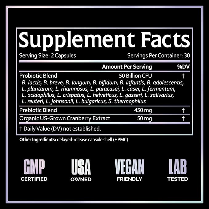 Probiotic for Women, 50 Billion CFU Women's Probiotics with Prebiotics, Plus US-Grown Cranberry, GI Support, Women's Health, Triple Protection System, Delayed Release, 60 Capsules