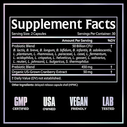 Probiotic for Women, 50 Billion CFU Women's Probiotics with Prebiotics, Plus US-Grown Cranberry, GI Support, Women's Health, Triple Protection System, Delayed Release, 60 Capsules