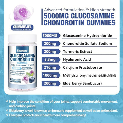 1 Pack Glucosamine Chondroitin with MSM Gummies & Elderberry, Extra Strength Joint Support Health, Flexibility, Antioxidant, Immune Supplement Gummy for Adults, Men & Women 60 Counts