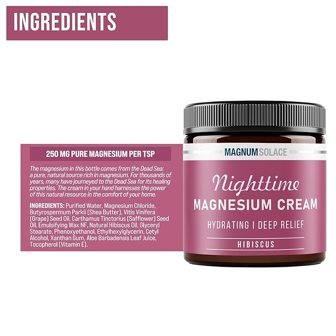Magnesium Cream – Magnesium Chloride Cream – Topical Magnesium Cream for Nighttime Relief for Leg Cramps, Sleep & Muscle Soreness – Safe for Kids (Hibiscus)