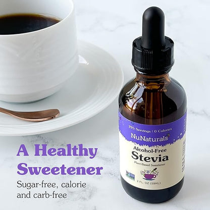 NuNaturals Liquid Stevia, Sugar-Free Sweetener, Plant-Based Sugar Substitute, Zero Calorie, Unflavored, Alcohol-Free, 2 oz