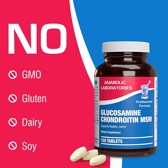Anabolic Laboratories Glucosamine Chondroitin MSM Joint Support Supplement for Men and Women, 120 Tablets - Joint Tissue and Cartilage Health - Glucosamine Complex with Chondroitin and OptiMSM