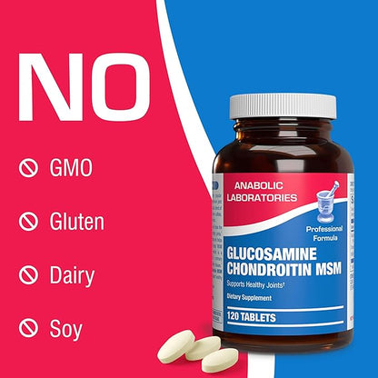 Anabolic Laboratories Glucosamine Chondroitin MSM Joint Support Supplement for Men and Women, 120 Tablets - Joint Tissue and Cartilage Health - Glucosamine Complex with Chondroitin and OptiMSM