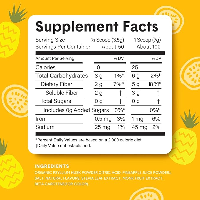 Bellway Super Fiber Powder + Fruit, Sugar Free Organic Psyllium Husk Powder Fiber Supplement for Regularity, Bloating Relief & Gut Health, Non-GMO, Plant-Based, Pineapple Passion Fruit (50 Servings)