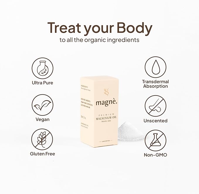 Pure Magnesium Oil Spray (Travel Size) - Unscented 1fl.oz Magnesium Mist Organic - for Sleep and Anxiety - Spray for Feet, Body & Pain Relief