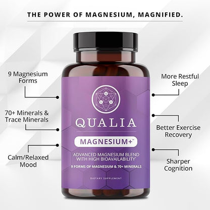 QUALIA MAGNESIUM+ | Doctor-Formulated Premium Magnesium Formula | High Bioavailability From 9 Forms Of Magnesium & 70+ Minerals | Relax Mood, Calm Nervous System, Muscle Relaxation & Exercise Recovery