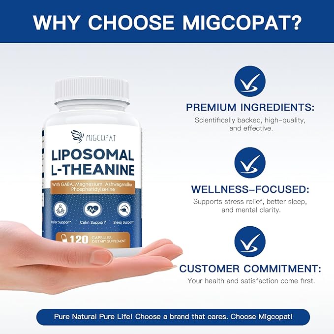 Liposomal L-Theanine 800mg with GABA, Magnesium, Ashwagandha, Phosphatidylserine, Vitamin B6 & B12 - Calm, Sleep, Relaxation & Mood Support for Women & Men, Vegan - 120 Capsules