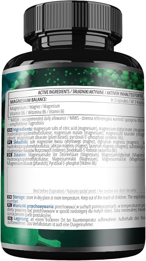 Magnesium Balance - 180 Vegan Capsules - 281.5 mg Highly Absorbable Magnesium Per Serving - Enhanced with Active Vitamin B6-2 Months Supply - Promoting Vitality & Wellness - by Apollo's Hegemony