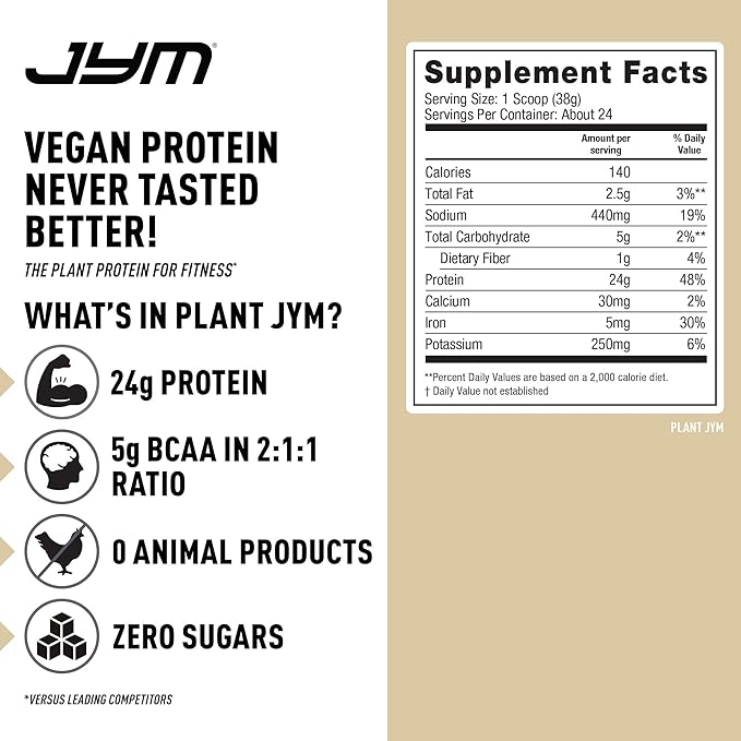 Plant JYM Oatmeal Cookie Gourmet Dairy Free Plant Protein for Recovery, 5g BCAA, Lactose Free, Gluten Free for Men & Women 2lbs