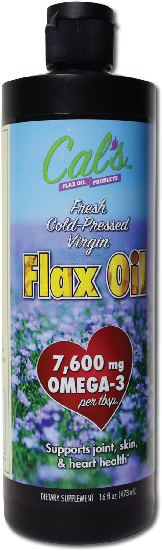 Cal's Flax Oil, Cold-Pressed Flaxseed, High in Omega-3 Fatty Acid, Unrefined Flaxseed Oil, Essential Flaxseed Oil Liquid Supplement for Joint, Skin, and Heart Health Support - 16 oz
