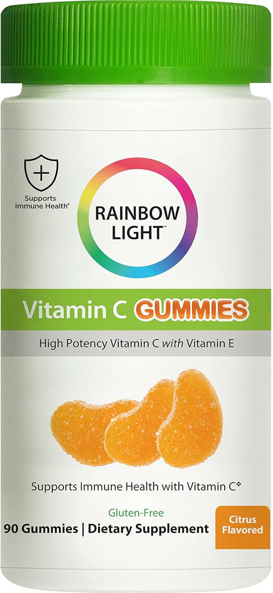 Rainbow Light Vitamin C Gummies, Dietary Supplement Provides Immune Support, With Vitamin C and Vitamin E, Citrus Flavor, 90 Count