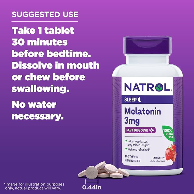 Natrol Fast Dissolve Melatonin 3 mg, Supplements for Restful Sleep, Sleep Support for Adults, 200 Strawberry-Flavored Melatonin Tablets, Up to a 200 Day Supply