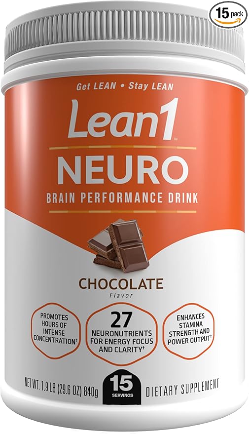 Lean1 Neuro Chocolate, Mental Energy Drink, 15 Serving tub by Nutrition53