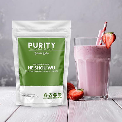 Certified Organic He Shou Wu - Large 5oz Bag of 30:1 Concentrated-Fo-ti - Organic Foti Extract- Fo ti He Shou Wu Organic (Pack of 5-25 Ounces)