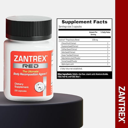Zantrex Red Body Recomposition & Active Energy Booster Supplement | Supports Body Sculpting, Increased Focus & Workout Performance | 28 Capsules