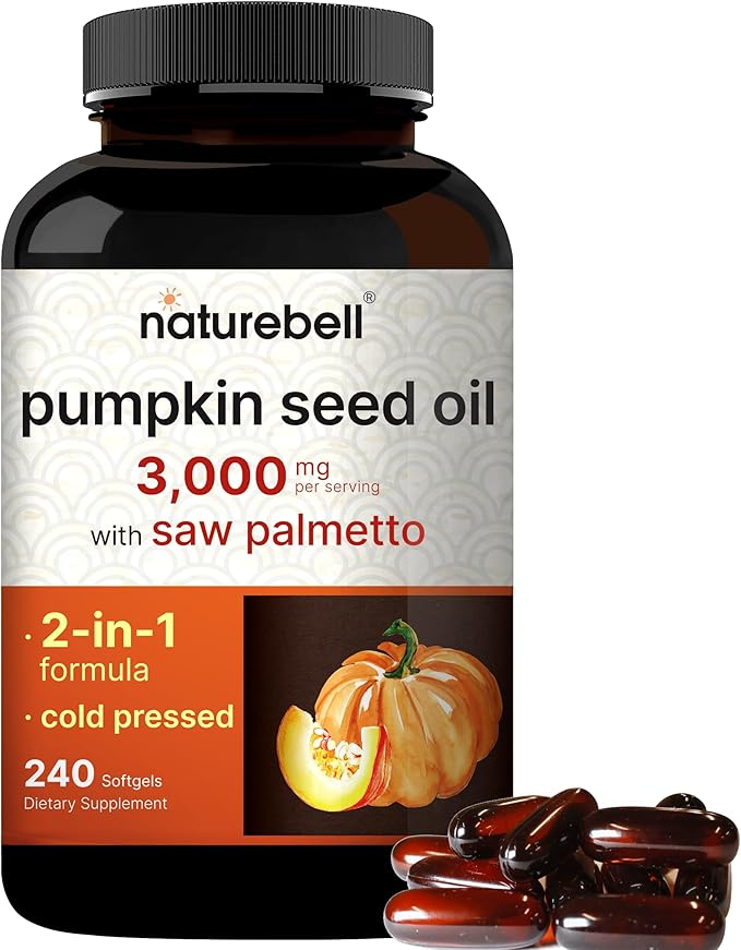 NatureBell Pumpkin Seed Oil 1000mg, 300 Softgels, Cold-Pressed, Rich in Omega 3 6 Essential Fatty Acids, Non-GMO, Made in USA