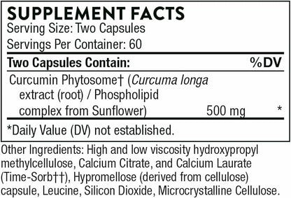 THORNE Curcumin Phytosome 500 mg (Meriva) - Sustained Release, Clinically Studied, High Absorption - Supports Healthy Response in Joints and Muscle* - 120 Capsules - 60 Servings