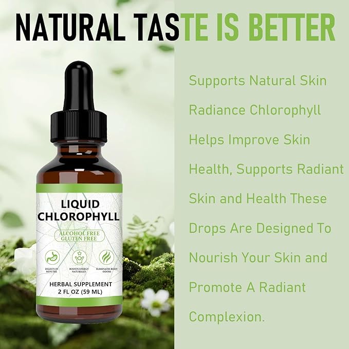 Chlorophyll Liquid Drops, Vegan Chlorophyll Liquid Drops, Body Deodorant & Gut Support Healthcare Liver, Digestion & Immune System, Natural Mint Flavor, 2 Fl Oz (59 Ml)