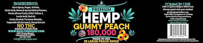 Hemp Gummies-Premium Peach Rings-Fresh and Full Flavor-Natural Hemp Oil Gummy-Great for Back, Neck, Knees, Muscles, Joints, Calm, Relax, Discomfort-Made in USA