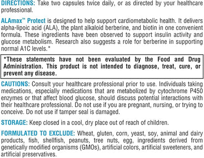 XYMOGEN ALAmax Protect - Berberine and ALA Supplement Complex - Alpha-Lipoic Acid with Berberine HCI + Biotin to Help Support Cardiometabolic Health (120 Capsules)