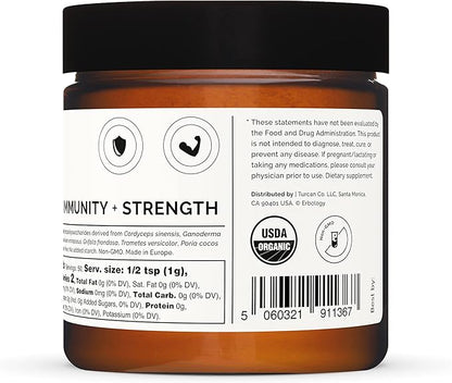 Erbology Organic Immunity Mushroom Complex 50 Servings - High in Beta-glucans - Reishi, Cordyceps, Lion's Mane, Turkey Tail - Sustainably Grown in Europe - Vegan - Non-GMO - No Added Fillers