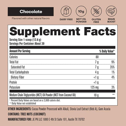 Perfect Keto 7g MCT Oil Powder, Medium Chain Triglycerides Supplement, Non Dairy Coffee Creamer for Keto Diet, Ketogenic MCT Oil Mix for Coffee, Smoothie, Protein Shakes, Chocolate, 30 Servings