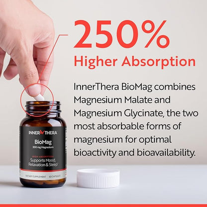 Magnesium Glycinate & Malate Complex | 300 mg | Chelated for Maximum Absorption | Supports Heart Health, Strong Bones, Muscle, Better Sleep | Gluten-Free, Non-GMO, Vegan, 60 Capsules