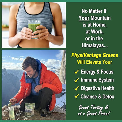 PhysiVantage Greens Superfood Powder with Prebiotic Fiber, Probiotics, Post-biotics, Spirulina, Chlorella - Vegan - Energy, Focus, Immune Support, Gut Health - Delicious Mild Mint Flavor - 25 Servings