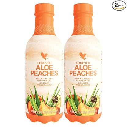 Forever Living - Aloe Peaches - Pure Aloe with Real Peach Flavor - Supports Digestion and Immunity - Vegan and Gluten-Free - 33.8 fl oz (2-Pack)