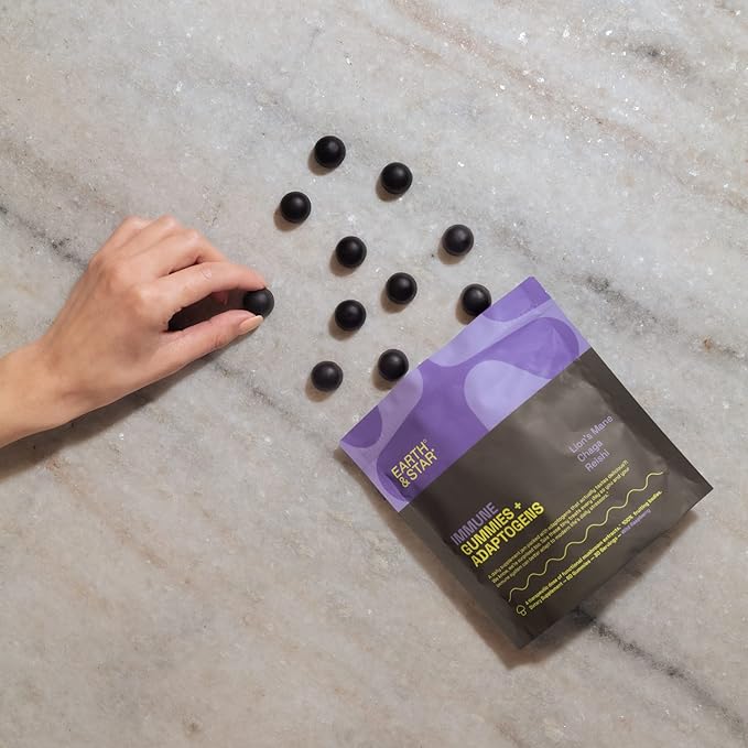 Earth & Star - 10 Mushroom Blend Gummies | 2500mg Mushroom Complex | Lion's Mane, Chaga, Turkey Tail and More | Daily Mushroom Supplement to Boost Immunity, Energy and Cognitive Functions | 60 Gummies
