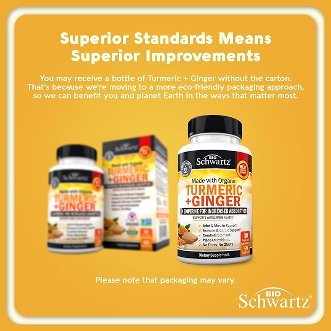 Organic Turmeric Curcumin and Ginger Supplement (1 Month Supply) Plus 65 Billion CFU Daily Probiotic Supplement (1 Month Supply)
