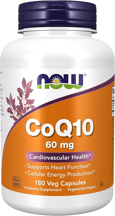 NOW Foods Supplements, CoQ10 60 mg, Pharmaceutical Grade, All-Trans Form of CoQ10 Produced by Fermentation, 180 Veg Capsules