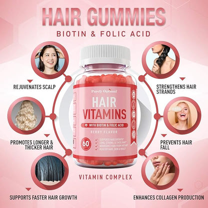 Purely Optimal Premium Multi Collagen Peptides Capsules (Types I, II, III, V, X) + Premium Hair Vitamins Supplement-Gummy Vitamins w/Biotin, Folic Acid, Vitamins A&D