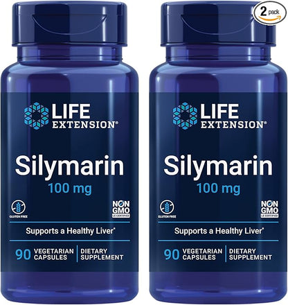 Life Extension Silymarin – Milk Thistle Extract – Supports Liver Health – Gluten-Free, Non-GMO, Vegetarian – Two Pack - 2 x 90 Capsules