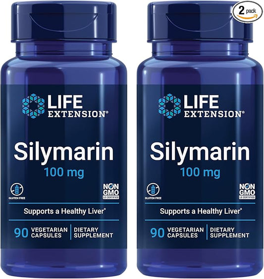 Life Extension Silymarin – Milk Thistle Extract – Supports Liver Health – Gluten-Free, Non-GMO, Vegetarian – Two Pack - 2 x 90 Capsules