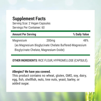 Nested Naturals Magnesium Glycinate Chelate - 200mg Chelated Magnesium Supplement for Muscle Cramps, Relaxation, & Sleep Support - 100% Albion TRACCS Buffered Magnesium Glycinate - 120 Vegan Capsules