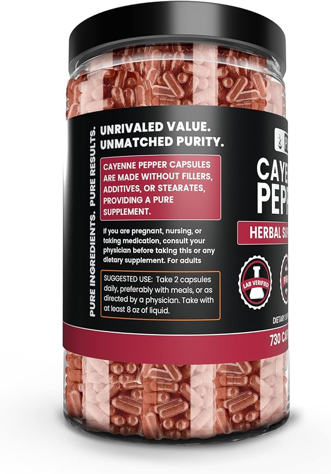 PURE ORIGINAL INGREDIENTS Cayenne Pepper (730 Capsules) No Magnesium Or Rice Fillers, Pure, Lab Verified