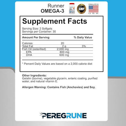 Runner Omega 3 Fish Oil – Triple Strength Nutritional Sport Supplement - Helps Support Heart & Joint Health for Running with Omega- EPA & DHA - 1000 mg, 1 Month Capsules for Men and Women