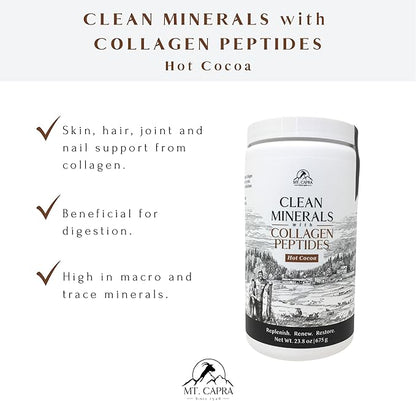 Mt. Capra Clean Minerals with Collagen Peptides | Healthy Hot Cocoa with Minerals from Goat Milk Whey and Grass-Fed Type I and III Collagen Peptides for 10 g Protein | 16 Servings - 23.8 oz